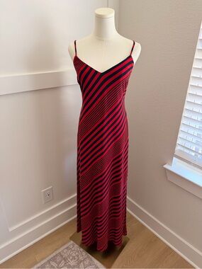 LAUREN Ralph Lauren Red & Navy Striped Slip Midi/Maxi Dress – Size 12P
